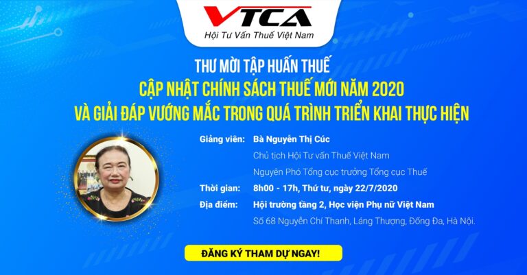 Thư mời tập huấn cập nhật chính sách thuế mới năm 2020 và giải đáp vướng mắc trong quá trình triển khai thực hiện