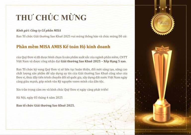 [Thông báo] Phần mềm MISA AMIS Kế toán Hộ kinh doanh đạt giải thưởng cao nhất tại Sao Khuê 2025