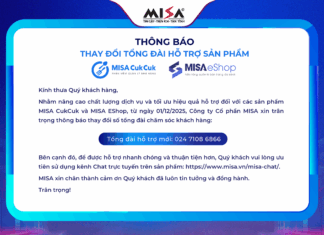 Thông báo thay đổi tổng đài hỗ trợ sản phẩm MISA CukCuk, MISA eShop và MISA AMIS Hộ kinh doanh